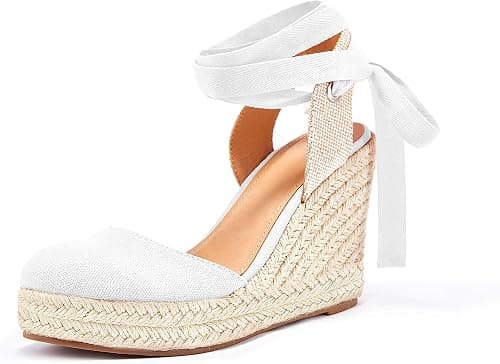 Women's Espadrille Wedge Sandals Closed Toe Lace Up Platform Ankle Wrap Summer Casual Shoes على Amazon.ae - متتبع الأسعار