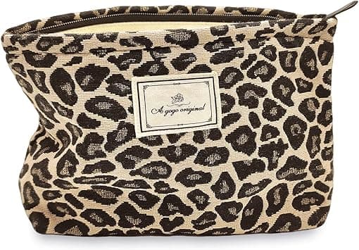 STARDW Cosmetic Bags Makeup Bags for Women and Girls,Travel Makeup Bag Large Capacity Canvas Makeup Bag,Makeup Organizer Bag Zipper Pouch (Brown Leopard) - Best Deal Finder