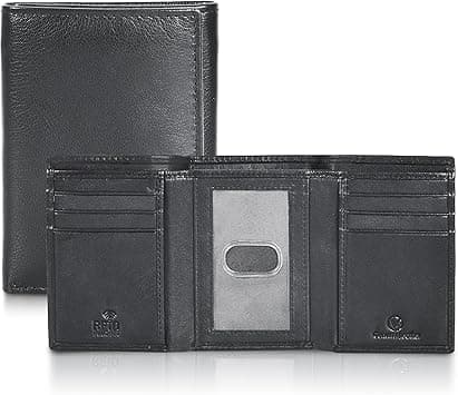 VALENCHI Genuine Real Leather Trifold Men's Wallet - With Card Holder Slots, ID Window and Currency Compartment, Black Nappa TF01, Real Leather Trifold Wallet on Amazon.ae - Price Tracker