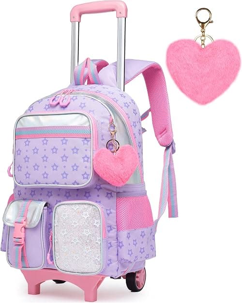 HTgroce School Bag with Wheels Trolley School Bag Backpack School Backpack Trolley School Trolley School Bag Girls Large Trolley School Bag Backpack with Wheels for Girls Children على Amazon.ae - متتبع الأسعار