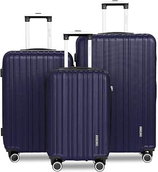 Parajohn Hardside Luggage, ABS Suitcase with 8 Spinner Wheels, Lightweight Travel Trolley for Men & Women (Navy blue, Set of 3 (Cabin + Medium + Large)) on Amazon.ae - Price Tracker