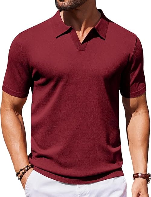 COOFANDY Men's V Neck Short Sleeve Stretch Knit Polo Shirt on Amazon.ae - Price Tracker