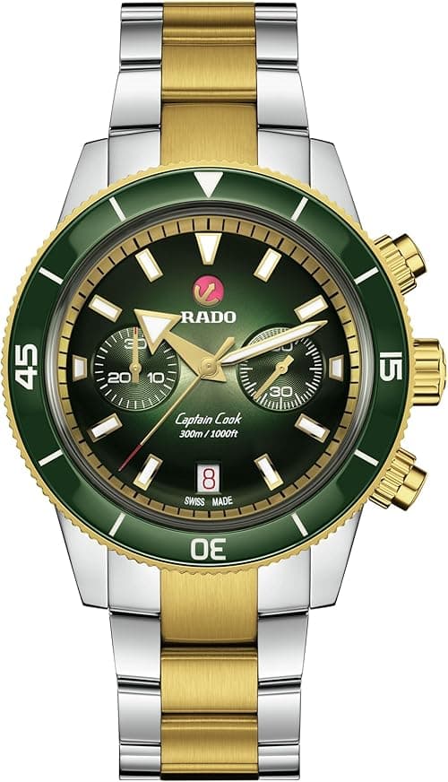 Rado -Captain Cook-Mens-Swiss Automatic Watch-Stainless Steel PVD-Sapphire Crystal -43mm, Green and Gold on Amazon.ae - Price Tracker