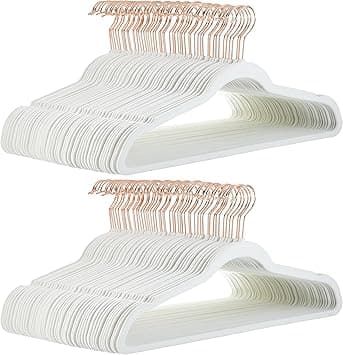 Amazon Basics Slim, Velvet, Non-Slip Suit Clothes Hangers, Ivory/Rose Gold - Pack of 100 - متتبع أسعار Amazon.sa