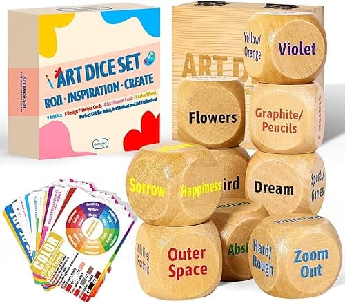 Garybank Inspiration Art Dice Gifts for Artists, W/Drawing Principles Cards - Color Wheel & Painting Knowledge, Art Supplies for Women, Set of 9 Creativity Dice, Cool Artist Teacher Gifts on Amazon.ae - Price Tracker