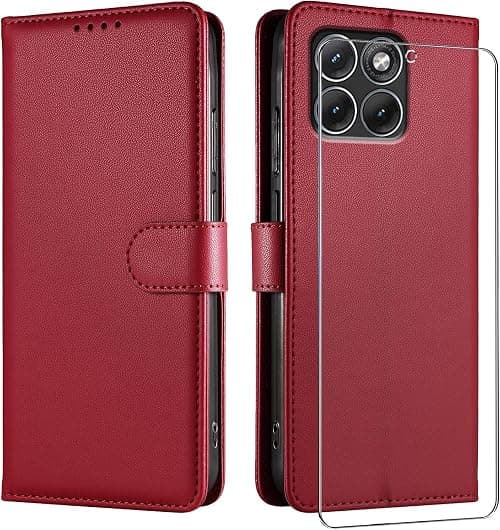 Motorola Moto G67 / G77 / G87 5G Case with Tempered Glass, High Quality PU Leather Flip Case Cover [Wallet with RFID Protection] – Red على Amazon.ae - متتبع الأسعار