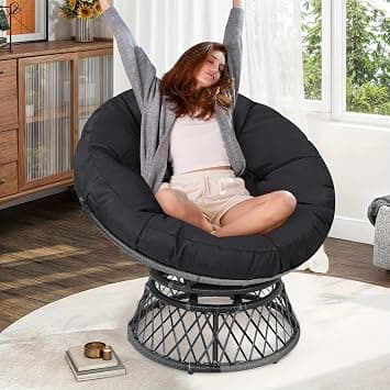 KROFEM 40" Ergonomic Wicker Papasan Chair, 360° Swivel Indoor Outdoor Rattan Chair with Soft Thick Cushion, Ideal for Living Room, Bedroom, Reading Room, Grey Frame with Black Cushion - Amazon.ae Price Tracker