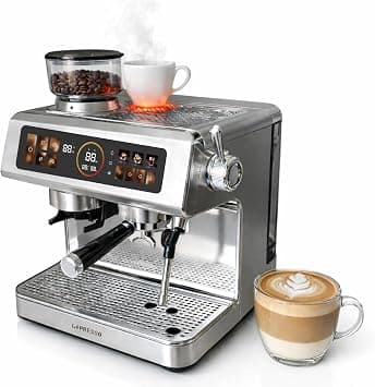 LePresso Semi-Automatic Coffee Machine with Milk Frother & Grinder, Dual Boiler Espresso Maker, Cup Warmer, Bean to Cup Espresso Machine, Touch Panel, 20Bar Pump, Cappuccino, Latte & Macchiato على Amazon.ae - متتبع الأسعار