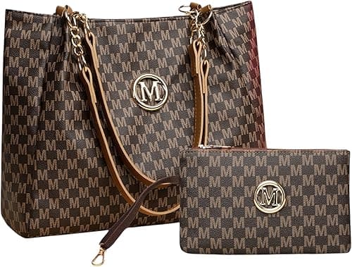Women Handbag and Wallet Set, 2pcs Large Capacity Tote Bag with Matching Wristlet, Retro Monogram Faux Leather Shoulder Purse for Daily Work & Travel on Amazon.ae - Price Tracker