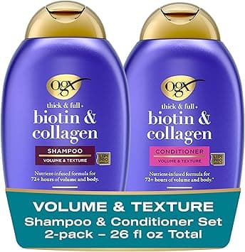 OGX Thick & Full Shampoo & Conditioner with Biotin & Collagen (2x 385ml), Sulfate-Free Surfactants for Luxurious, Voluminous Hair, Strengthening and Nourishing Haircare Set Package design may vary on Amazon.ae - Price Tracker