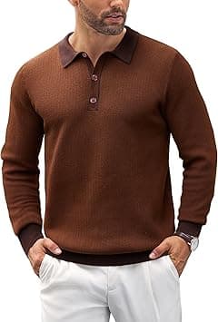 COOFANDY Mens Knit Polo Shirts Casual Long Sleeve Classic Polo Shirts Button Down Golf Shirts - Amazon.ae Price Tracker