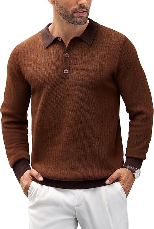COOFANDY Mens Knit Polo Shirts Casual Long Sleeve Classic Polo Shirts Button Down Golf Shirts on Amazon.ae - Price Tracker