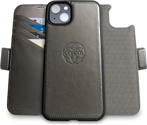 Dreem Fibonacci compatible with iPhone 15 Plus wallet case / 2-in-1 shockproof case and detachable vegan leather folio, MagSafe compatible, RFID protection [Grey] على Amazon.ae - متتبع الأسعار