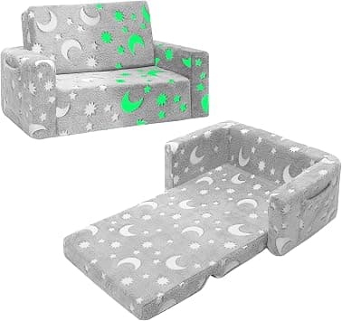 Kids Couch, Fold Out Kids Sofa Chair, Toddler Convertible Sofa to Lounger Pull Out Couch, Glow in The Dark Chair for Boys and Girls (Gray, Large) on Amazon.ae - Price Tracker