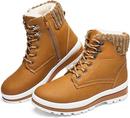 Womens Waterproof Ankle Boots for Outdoor (Non Slip Outsole),Fashion Combat Boots with Side Zipper,Warm Fur Lined Winter Snow Boots on Amazon.ae - Price Tracker