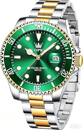 OLEVS Men's Watch Luxury Big Face Stylish Original Business Dress Moon Phase Two Tone Stainless Steel Waterproof Calendar Wrist Watch, Green, Classic on Amazon.ae - Price Tracker