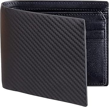 VISOUL Men's Bifold Carbon Fiber Leather Wallet with RFID Blocking 2 Cash Compartment, Black+Black, Medium, Men's Bifold Wallets on Amazon.ae - Price Tracker