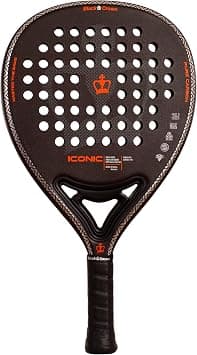 Black Crown - Iconic padel racket - Carbon 3K - Soft EVA Black Rubber - Hybrid shape - Power 60% and Control 40% - Intermediate and advanced players - Weight 350-370 g - Best Deal Finder