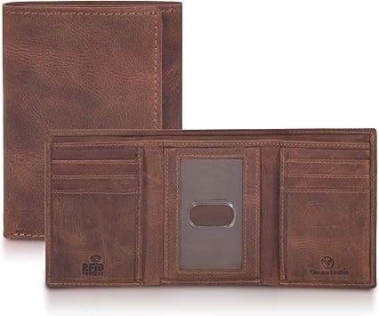 LEVOGUE Genuine Leather Mens RFID Blocking Slim Trifold Wallet with 6 Cards+1 ID Window + 2 Note Compartments. (Brown Vintage) on Amazon.ae - Price Tracker