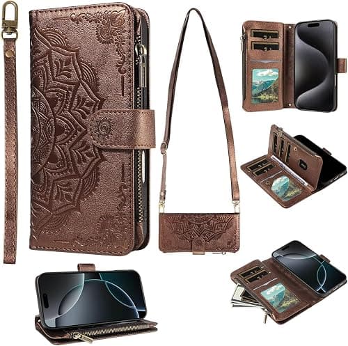 Zipper Crossbody Wallet Wristlet Phone Case for Motorola Moto G67/G77 5G,PU Leather Embossing Mandala Flower Magnetic 9 Card Holders Pocket Cover All-Round Shockproof Bumper على Amazon.ae - متتبع الأسعار