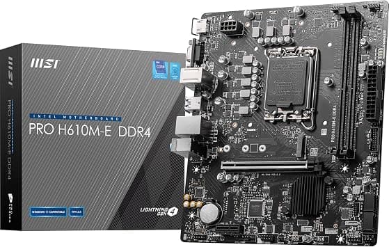 MSI PRO H610M-E DDR4 Motherboard, Micro-ATX - Supports Intel 12th Gen Core Processors, LGA 1700-2 x DIMMs (3200MHz), 1x PCIe 4.0 x16 slot, 1 x M.2 Gen3, USB 3.2 Gen1, 1G LAN, HDMI 1.4 & VGA on Amazon.ae - Price Tracker