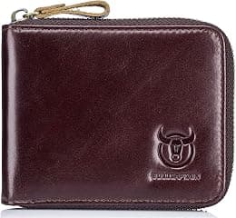BULLCAPTAIN Mens Genuine Leather Zipper Wallet RFID Blocking Bifold Secure Zip Around Wallets Multi Credit Card Holder Purse, Brown-2, Small, Simplicity - Best Deal Finder