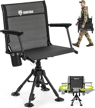HUNTSEN 360° Silent Swivel Hunting Chair for Blinds - Stable Portable Ground Hunting Chair 4 Legs Adjustable Height Folding Outdoor & Fishing Seat with Armrest – Supports 330lbs on Amazon.ae - Price Tracker