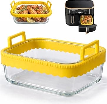 Glass Baking Tray with Silicone Handles for Ninja Hot Air Fryer AF400EU/DZ400EU/AF500EU, Airfryer Accessories, Heat Resistant, Scratch-Resistant, BPA-Free, Removable Silicone Ring, Dishwasher على Amazon.ae - متتبع الأسعار