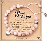 FYUKISS 12 Year Old Girl Gifts, Pink Zebra Natural Stone Bracelet with Sweet Heart Charm for Daughter/Granddaughter/Niece - Best Deal Finder