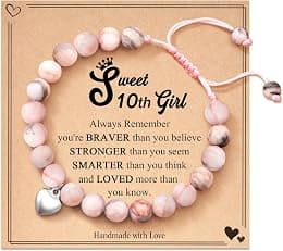 FYUKISS 12 Year Old Girl Gifts, Pink Zebra Natural Stone Bracelet with Sweet Heart Charm for Daughter/Granddaughter/Niece - Best Deal Finder