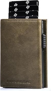 Premium RFID Blocking Wallet – Genuine Leather Pop-Up Card Holder with Coin Pocket, ID Window & Magnetic Closure – Ideal Gift for Men & Women (Dark Olive) on Amazon.ae - Price Tracker