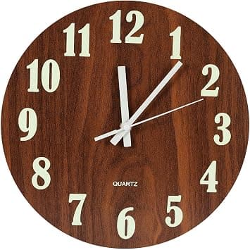 PINKE Luminous Wall Clock, 12'' Non-Ticking Silent Wooden Clocks with Night Light - Large Decorative Glow in Dark Wall Clock for Kitchen Office Bedroom, Living Room, Office, Battery Operated (Classic) on Amazon.ae - Price Tracker