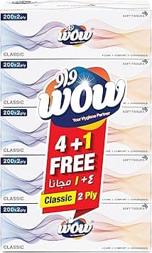 WOW Facial Classic 200 x 2 ply Tissue 4 + 1 Free Box - Amazon.ae Price Tracker
