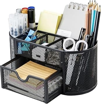 KASTWAVE Mesh Desk Organizer Multifunctional Desktop Organizer Office Supplies Holder, with 8 Compartments and 1 Drawer for Office, Home, School by FURNINXS (Black) on Amazon.ae - Price Tracker