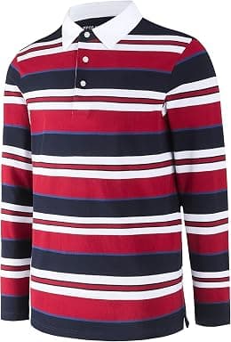 Men's Polo Shirts Long Sleeve Striped Dry Fit Casual Collared Pique Golf Polo Shirts for Mens - Best Deal Finder