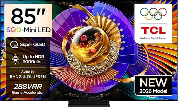 TCL 85C7L Television 85 Inch Smart TV 4K SQD-Mini LED Super Colorful Quantum HDR 3000nits Gaming Google TV, 144Hz Native Refresh Rate, Audio by Bang & Olufsen, Dolby Atmos, Game Master (2026 Model) - متتبع أسعار Amazon.sa
