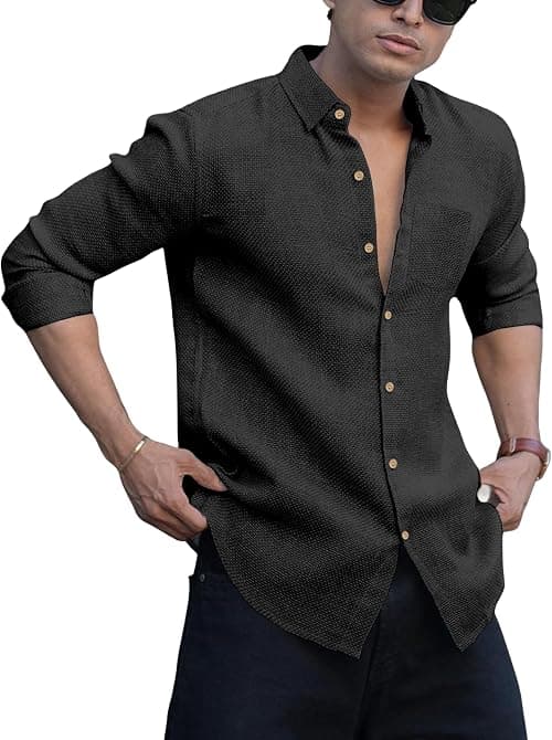 Men's Solid Linen Cotton Shirt | Casual | Solid | Long Sleeve | Summer - Regular Fit | Stylish Mens Shirt | Daily Formal Wear على Amazon.ae - متتبع الأسعار