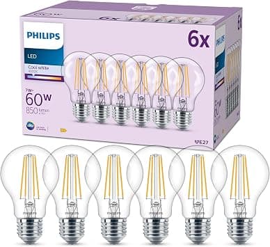 Philips LED Frosted A60 Light Bulb 6 Pack [Cool White 4000K - E27 Edison Screw] 60W, Non Dimmable. for Home Indoor Lighting - متتبع أسعار Amazon.sa