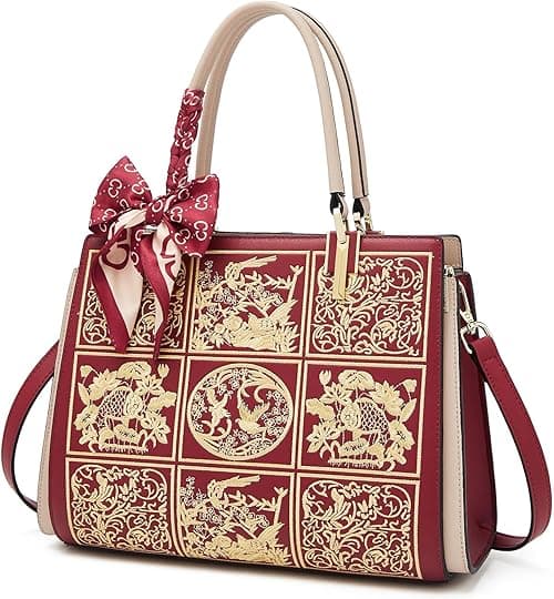 FOXLOVER Leather Satchel Handbags for Women Tote Shoulder Bag vintage Crossbody Bag Purse Top Handle bag with Embroidery on Amazon.ae - Price Tracker