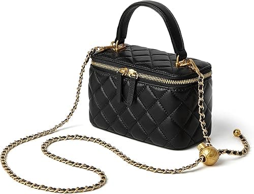 DORIS&JACKY Small Quilted Box Crossbody Purse For Women Designer Leather Mini Top Handle Pouch Bag With Metal Chain Strap on Amazon.ae - Price Tracker