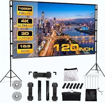 NEKIT Projector Screen with Stand 120 Inch, Outdoor Portable Projector Movie Screen Pull Down, Indoor Projections Screen with Carry Bag 16:9 Full HD 4K Support Height Adjustable for Home Theater on Amazon.ae - Price Tracker
