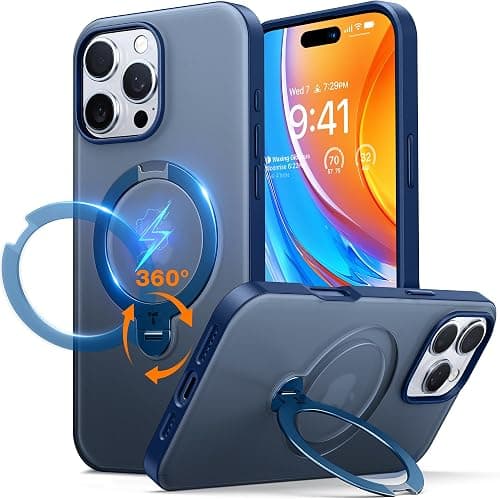 TORRAS 360° Rotation with Magnetic Kickstand for iPhone 16 Pro Max, Compatible with MagSafe, Mili-STD Protective Case 12ft for 16 Pro Max with Rotating Kickstand, Ostand Spin, Navy Blue on Amazon.ae - Price Tracker