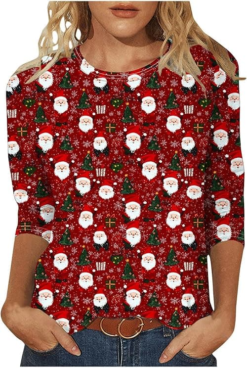 Womens Christmas T Shirt Rude Christmas Jumpers 3/4 Sleeve Tshirt Xmas Tree Snowflake Santa Printed Tops Crew Neck T Shirt Xmas Party Tops Tunic Top Casual Holiday Blouse on Amazon.ae - Price Tracker