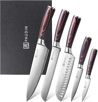 PAUDIN Knife Set, 5PCS Kitchen Knife Set without Block, Stainless Steel Chef Knife Set with Sheath & Pakkawood Handle, Professional Kitchen Gift Sets for Cooking Lovers on Amazon.ae - Price Tracker