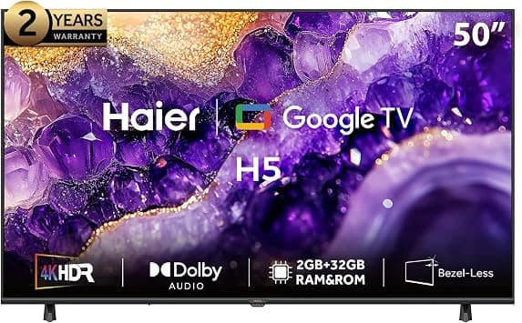 Haier 50 Inch 4K UHD Smart Google TV | Dolby Audio | HDR 10 | Gaming MEMC Processor | 2+32GB RAM/ROM | Variable Refresh Rate | Auto Low Latency Mode | Premium Bezel-less Design - H50H5F Black - متتبع أسعار Amazon.sa