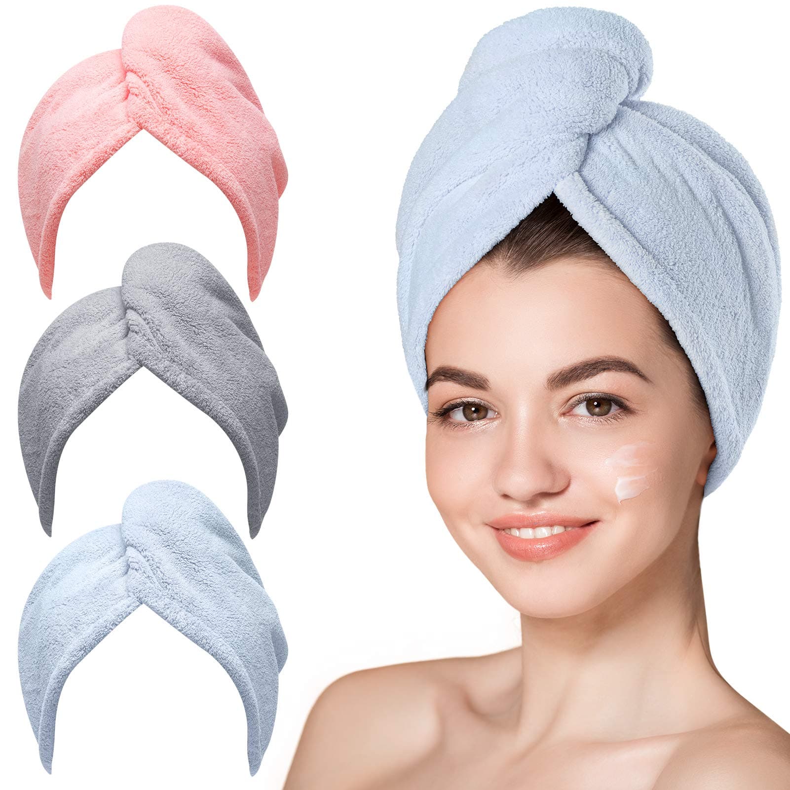 Microfiber Hair Towel, 3 Packs Hair Turbans for Wet Hair, Drying Hair Wrap Towels for Curly Hair Women Anti Frizz Color Assorted on Amazon.ae - Price Tracker