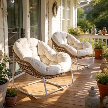 YDcosyfy 2PCS Papasan Rocking Chair with Thick Cushion, Indoor Outdoor Comfy Patio Chair with Upgraded Steel Frame Oversized Wicker Lounge Chair for Front Porch, Garden, Bedroom, Living Room,Cream on Amazon.ae - Price Tracker