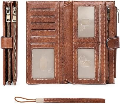 GOIACII Womens Wallets Large Capacity Credit Card Holder Rfid Wallet Women Double Zipper Pocket Leather Bifold Ladies Wristlet Clutch Wallet, B01-Brown, Large, Vintage on Amazon.ae - Price Tracker