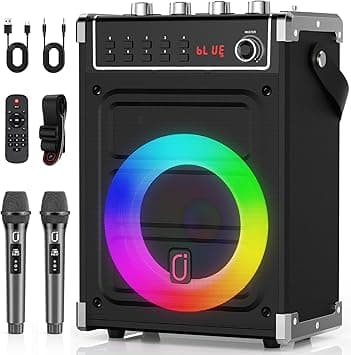 JYX Karaoke Machine with 2 UHF Wireless Microphones, Bluetooth Speaker with Bass/Treble and LED Light, Studio Subwoofer Support TWS, AUX in, FM, Supply for Party/Meeting/Wedding - Black - Amazon.ae Price Tracker