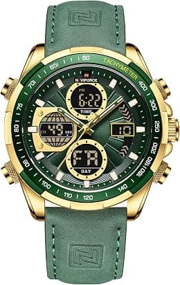 NAVIFORCE Men's Military Digital Watches Analog Quartz Waterproof Watch Sport Multifunctional Leather Wristwatch - Best Deal Finder